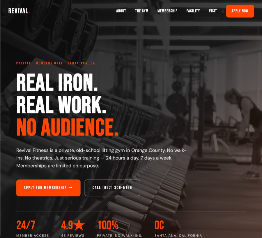 Private Gym website by Lightning Labs.